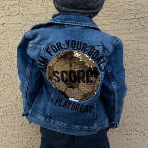 Reversible sequin jean jacket.